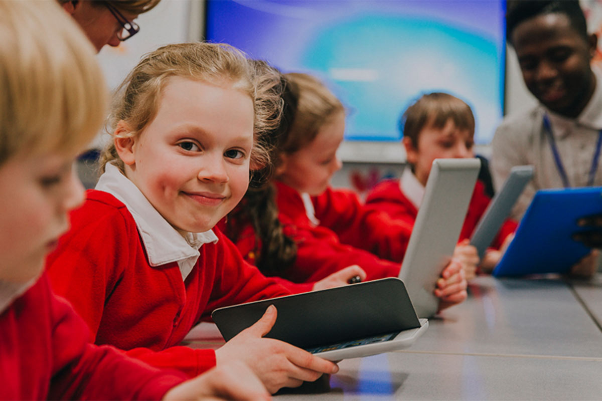 school kids with tablet